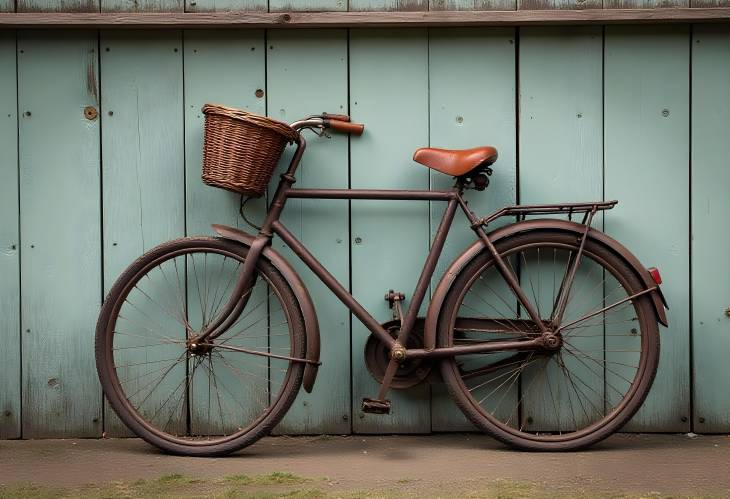 Vintage Bicycle Leaning Against a Weathered Wooden House Wall